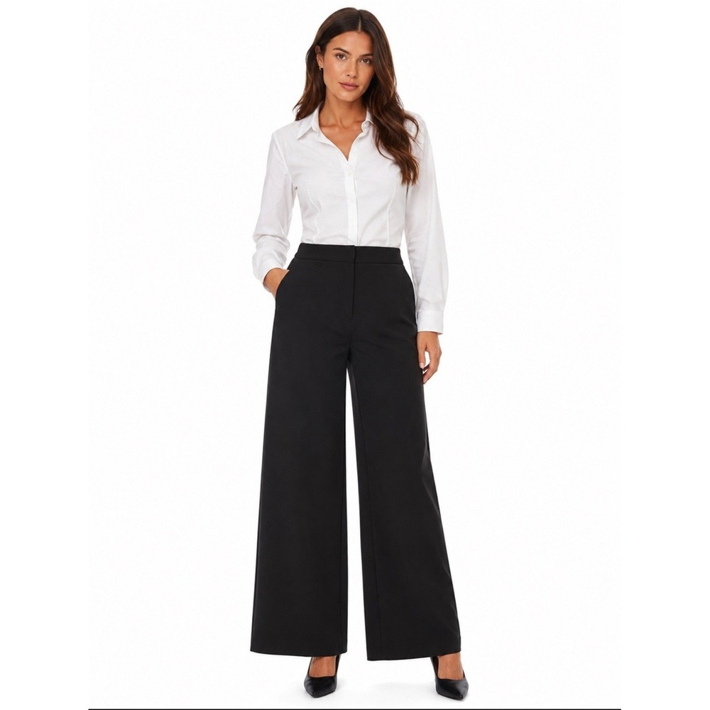 Worthington Pants Womens 14 Black Wide Leg Dress Trousers Curvy Fit Stretch Work